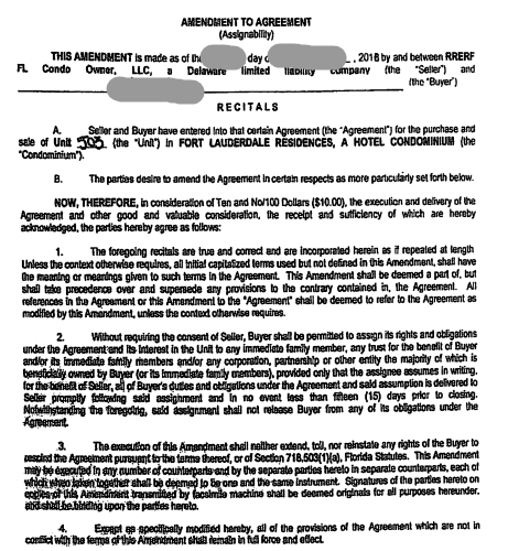 图为美国住房真实购房合同，涂抹处为客户真实信息