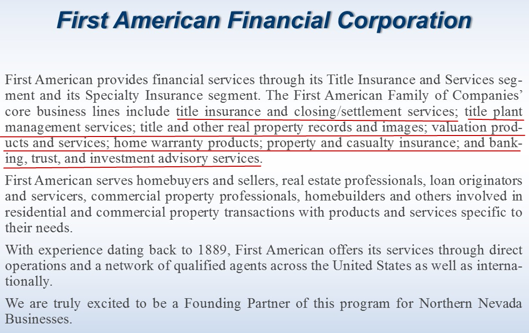 图为美国一家托管公司的介绍，简述了提供的服务，包括产权保险、安保、房屋管理等等