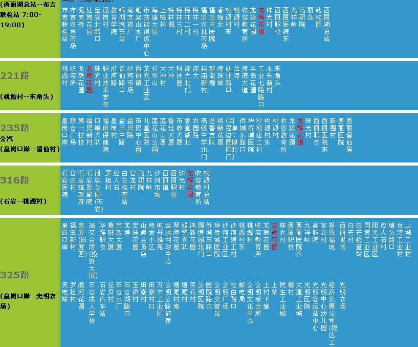 龙辉花园小区的公交线路都有哪些