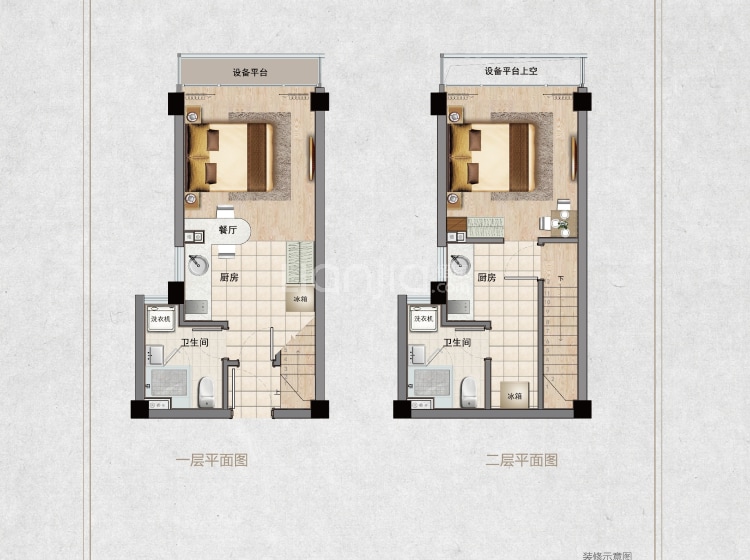 景顺铂悦城36平方米双钥匙d户型户型图(链家网)