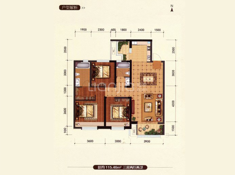 红星天铂115㎡户型图(链家网)