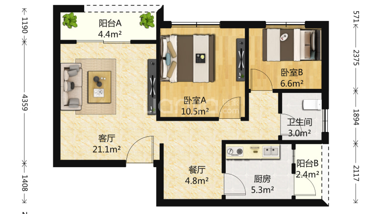 龙城新苑 2室2厅 5500元