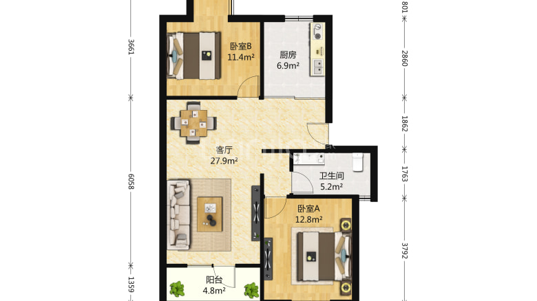 江南文苑 2室2厅 6200元