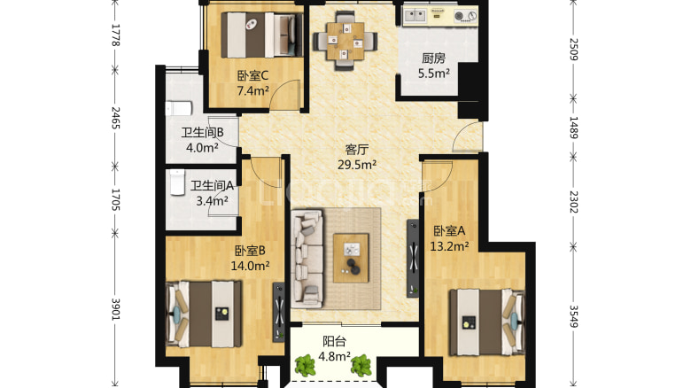 融创臻园 3室2厅 0元