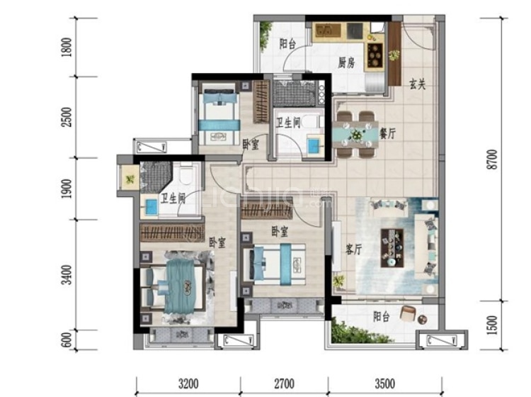保利中海金地·大国璟1栋02户型户型图(链家网)