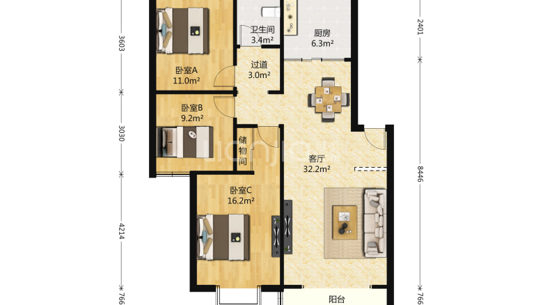 久久思达一期 3室1厅 3000元