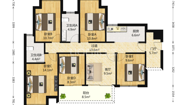 北欧知识城一期 精装套四 家具家电齐全