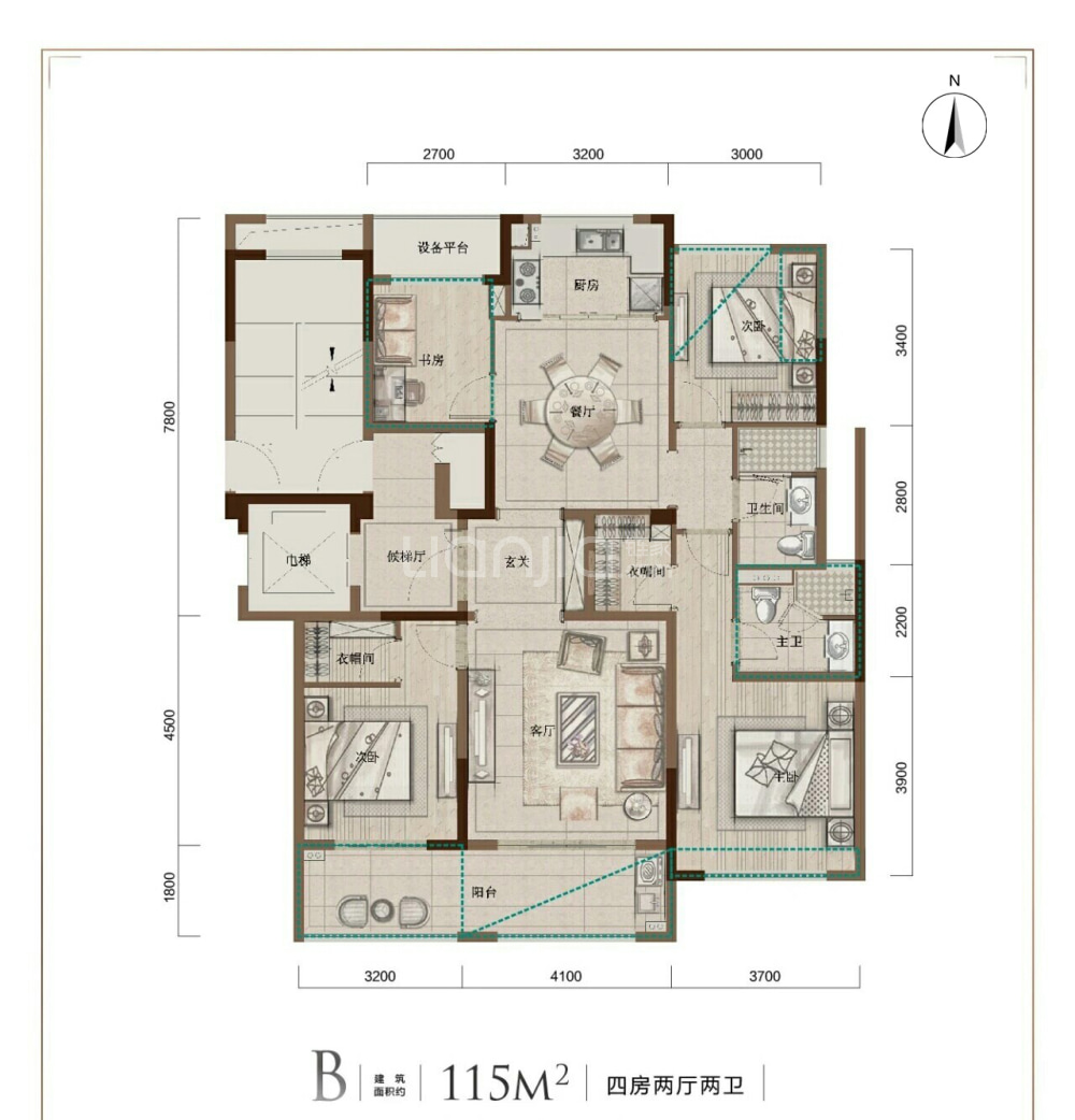 杭州新房 杭州楼盘 富阳楼盘 大家金钰府  4室2厅2卫 建面 115m(南,北