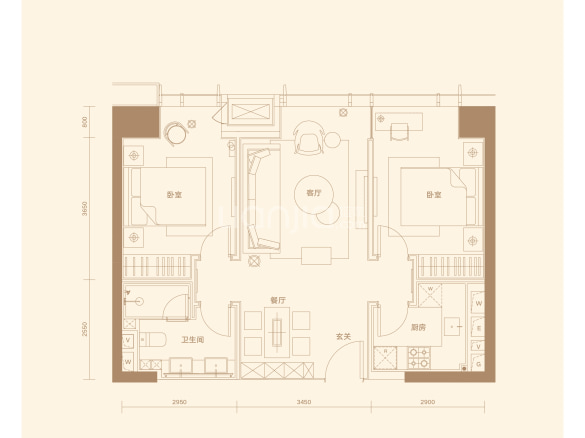 建面 115m朝向南,北 约690万/套 户型方正客厅朝南厨卫不对门 一键