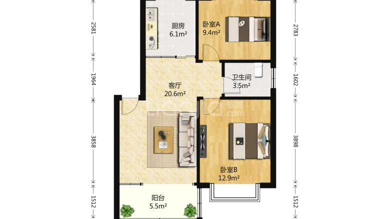 整租· 久久思达一期 2室2厅 2500元