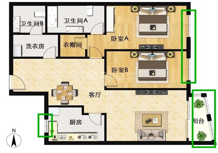 示例户型图(2室2厅2卫179㎡)