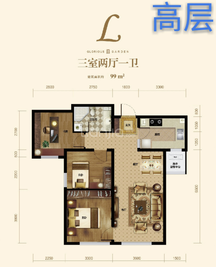 天津楼盘主推二期高层户型99-127平面三室,均价20000元/平米,另有洋房