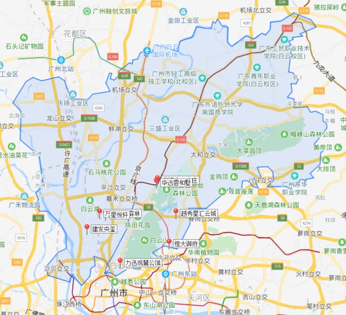 广州楼盘 *备注:该图为白云区部分新房项目,来源于百度地图截图.
