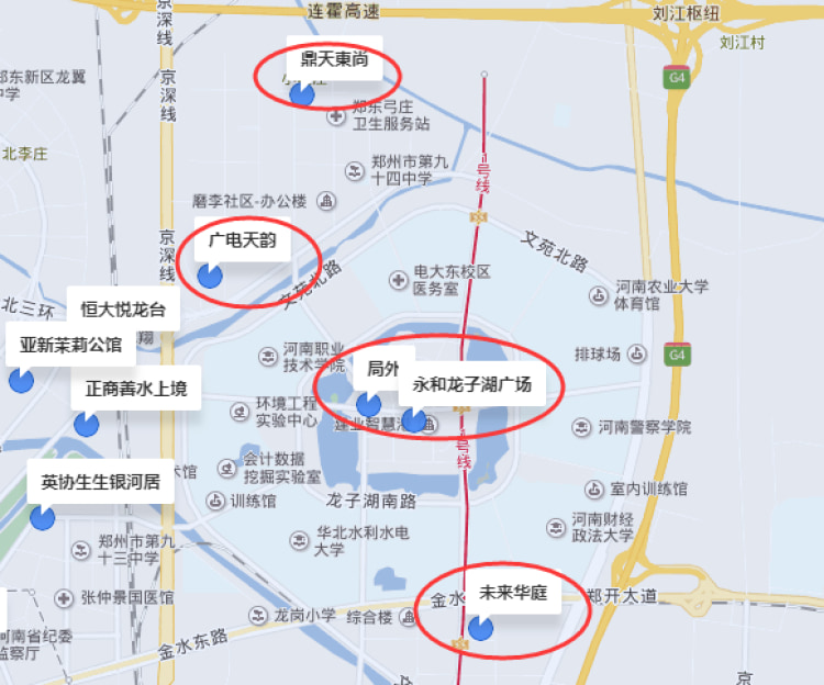 龙子湖区域主要在售新房分布图