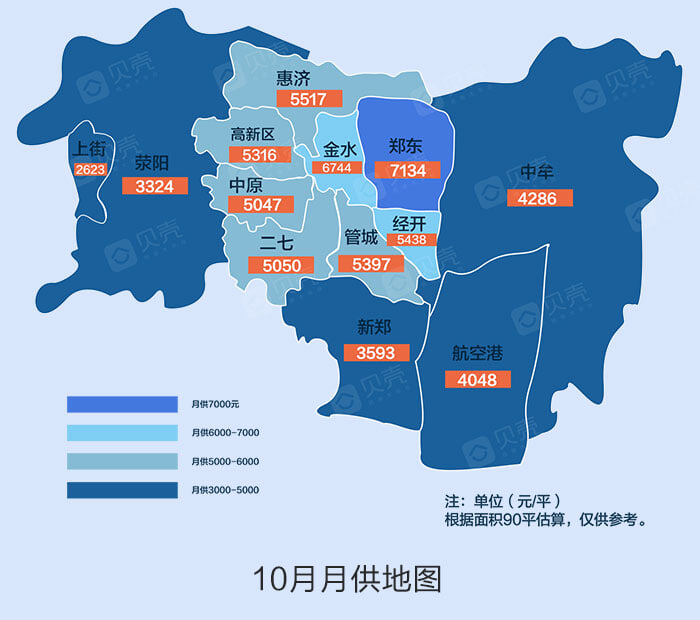 郑州10月首付/月供地图,1分钟了解郑州最新区域房价!