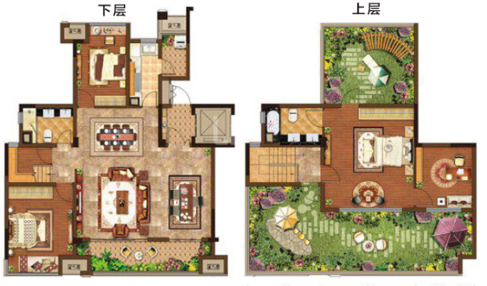 套内119m顶跃洋房推荐户型 套内119m,4室2厅2卫顶跃洋房,空间灵活多变