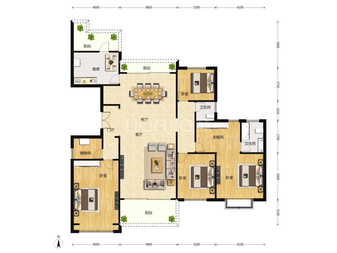 三水博雅滨江29/39栋01/02单元206方户型图(链家网)