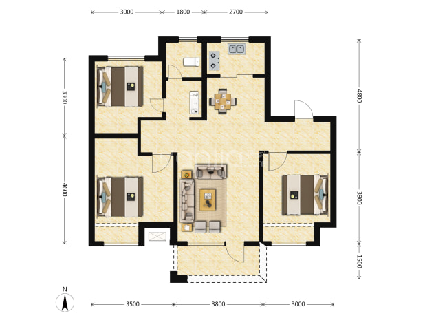 招商公园1872户型图  居室:3室2厅1卫 建面:93m均价  167 万/套在售