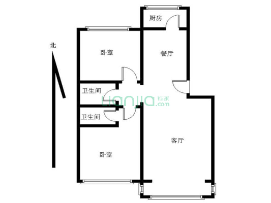 逍遥花园 南北卧两居室 白楼单价1.6万-户型图