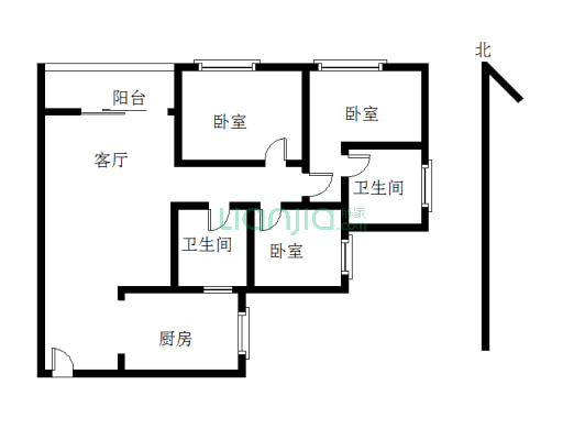 户型方正采光好 南北通透 大气三房 拎包入住