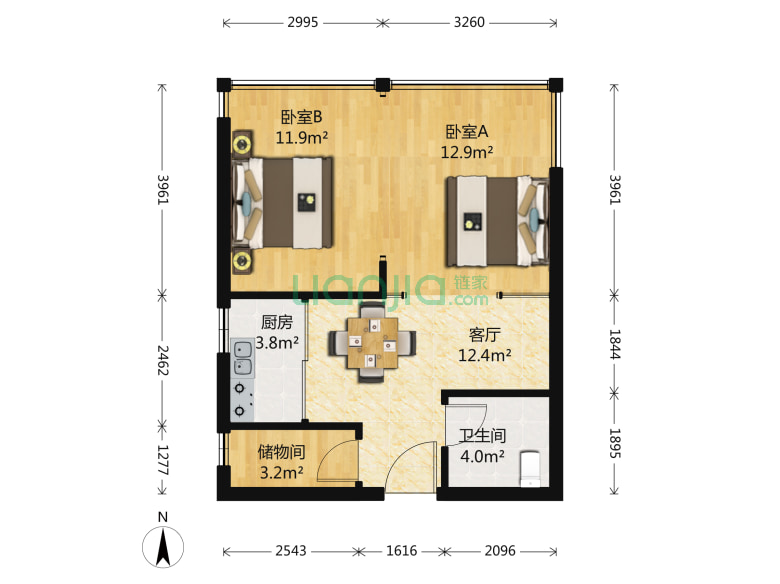 豪柏国际公寓 1室1厅 67.56平米