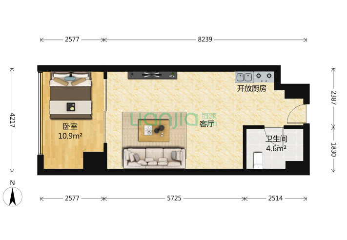 首开国风美唐综合楼 1室1厅1卫 66㎡ 户型