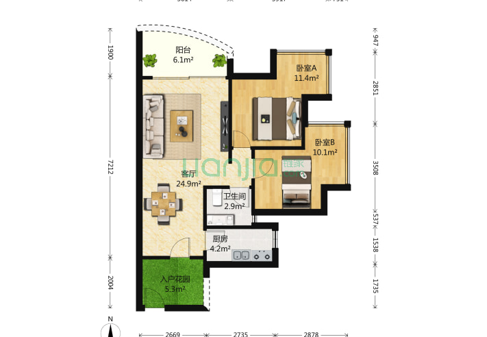 名家富居 2室1厅1卫 73 户型