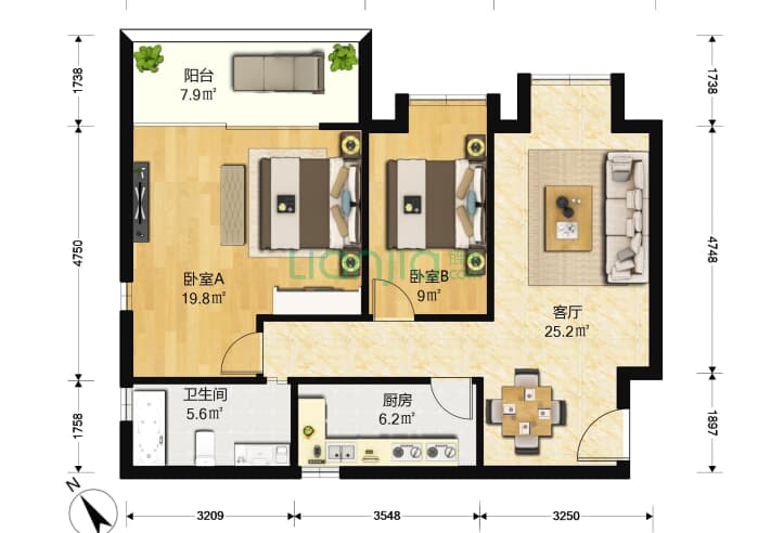 深圳佳兆业香瑞园2室1厅1卫90㎡户型图_佳兆业香瑞园户型图详情(深圳