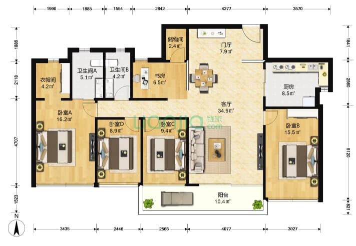 佳兆业可园七期 5室1厅2卫 165㎡ 户型