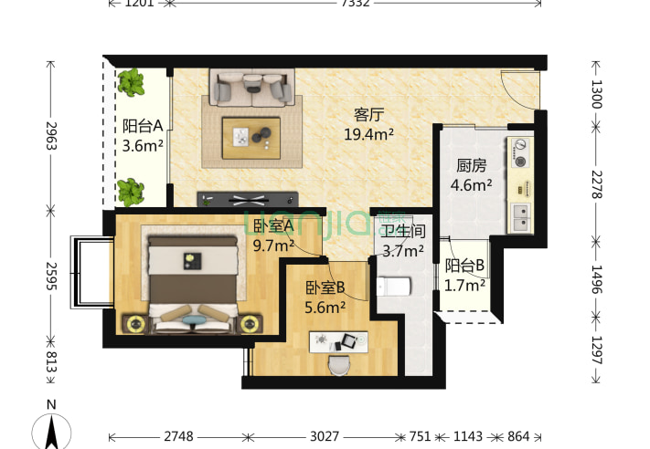 2室1厅1卫63-深圳京基御景华城户型图