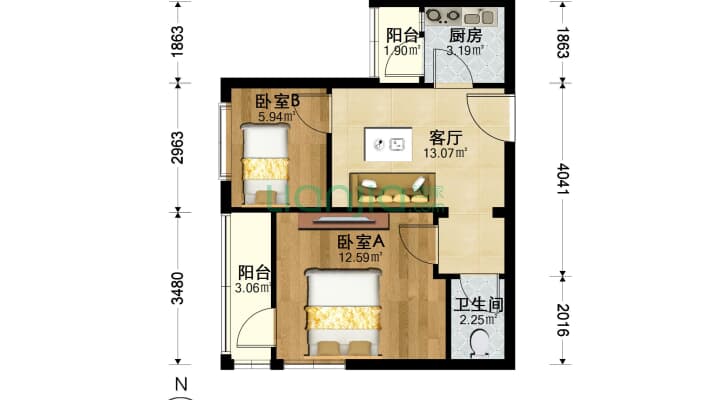 育新花园 2室1厅 63平米_北京西三旗育新花园二手房