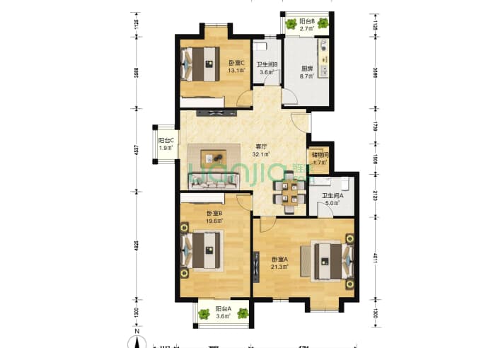 瑞泽园 3室1厅2卫 160 户型