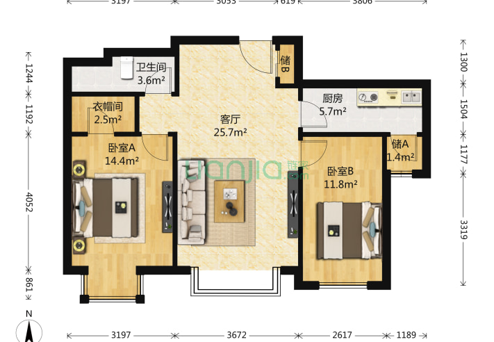 2室1厅1卫89.65-北京富力又一城c区户型图