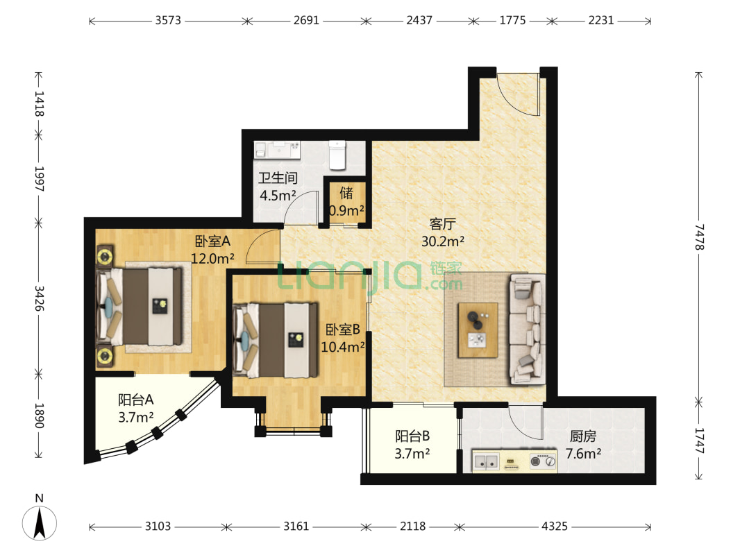 京贸全南2居 首付73万0个税 地铁,公立小学幼儿园-北京京贸国际公寓