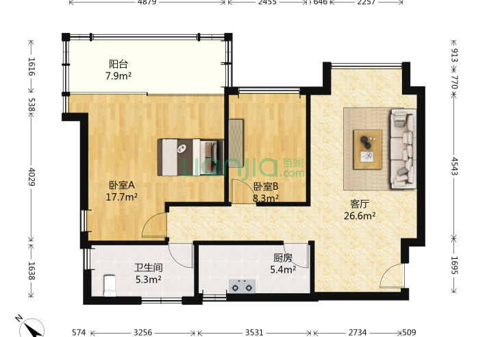 2室1厅1卫89㎡-深圳佳兆业香瑞园户型图
