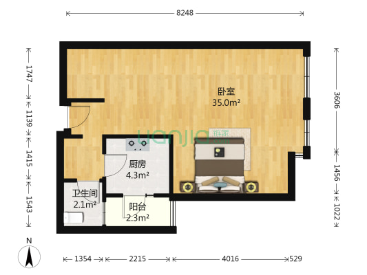 同润菲诗艾伦 1室1厅 170万-户型图