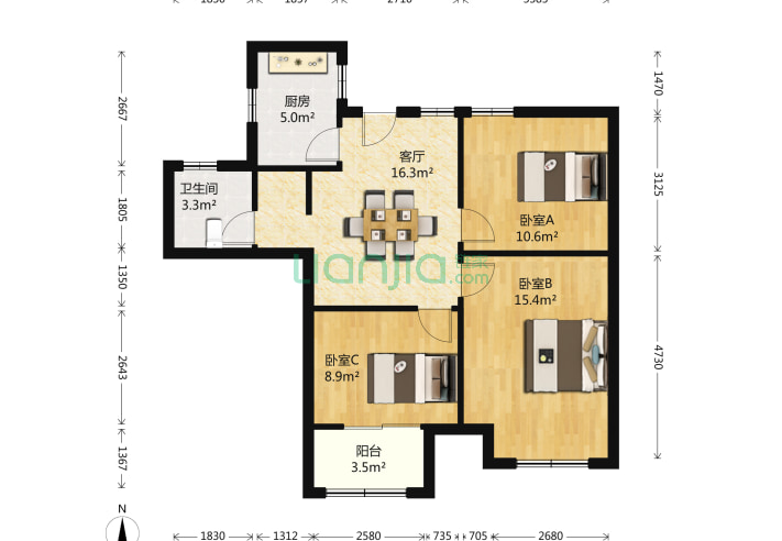 3室1厅1卫86.52㎡-南京天润城第十六街区北区户型图