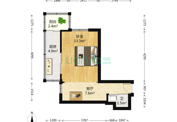 1室1厅1卫21.55-天津福至里户型图