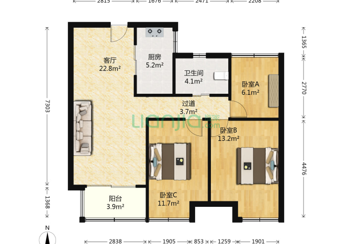 3室1厅1卫89.42㎡-南京中国铁建青秀城户型图