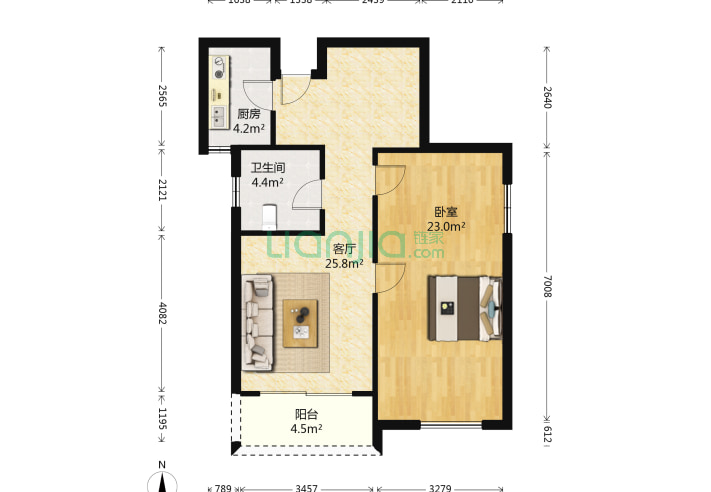 1室1厅1卫79.46㎡-南京冠城大通蓝郡户型图