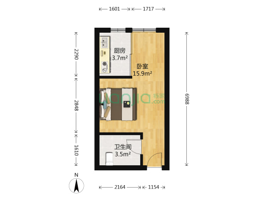 坚果公寓 1室0厅1卫 36平方