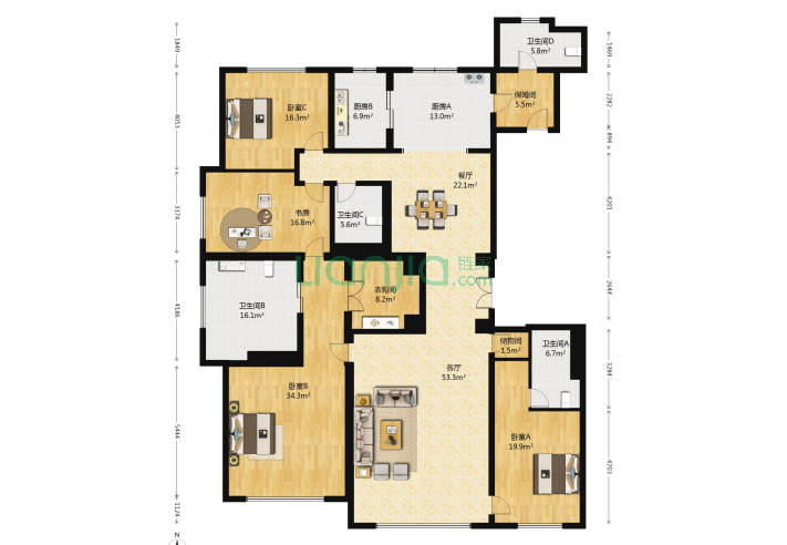 4室2厅4卫315.57-北京望京金茂府户型图