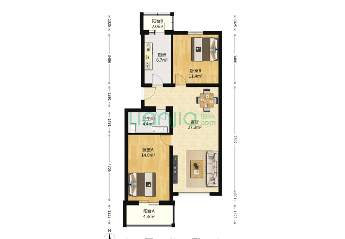 18㎡-北京龙禧苑一区户型图