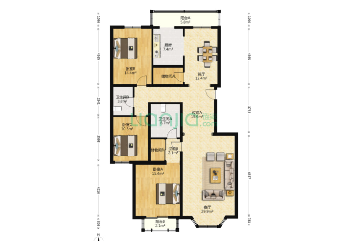 3室2厅2卫172.56-北京华馨公寓户型图