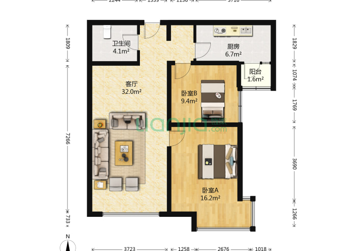 2室1厅1卫94.07-北京合生国际花园户型图