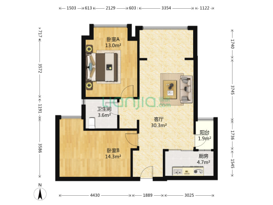 宏达世纪丽景精装修,中间楼层,拎包入住-户型图