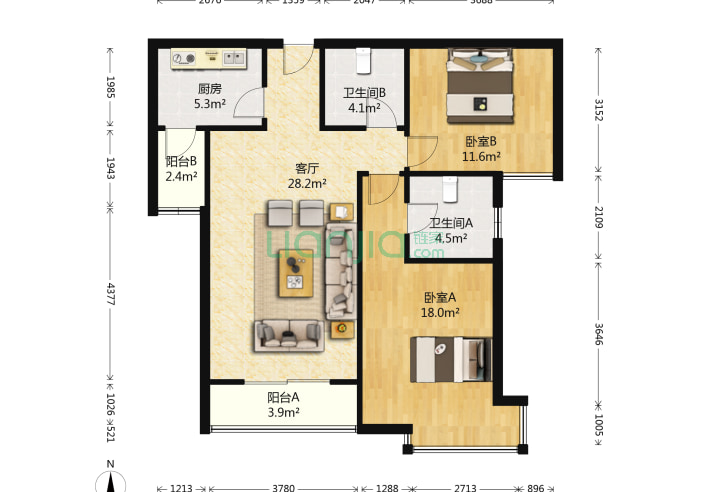 2室1厅2卫104.36-北京合生国际花园户型图