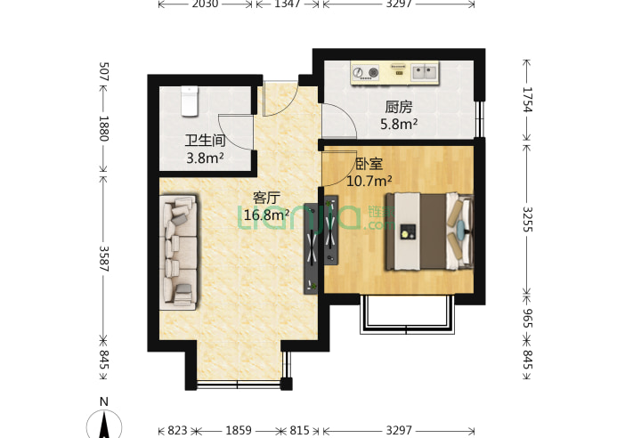 1室1厅1卫49.96-北京朝丰家园户型图