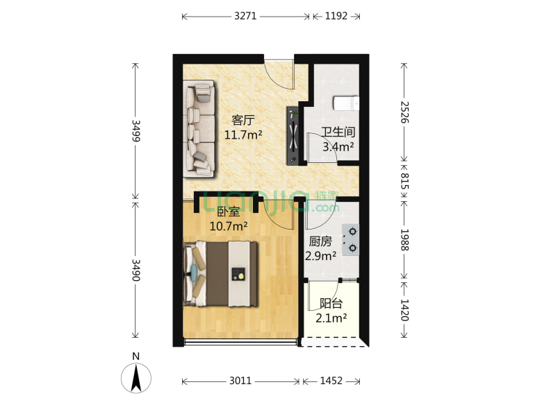 七街公馆 1室1厅 45平米_景田七街公馆二手房价格(网