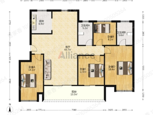 整租·万科江东府 4室2厅 南